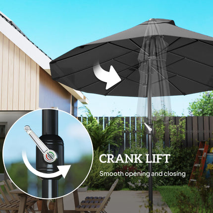 4.6m Double-Sided Patio Parasol Sun Umbrella with Crank Lift - Black