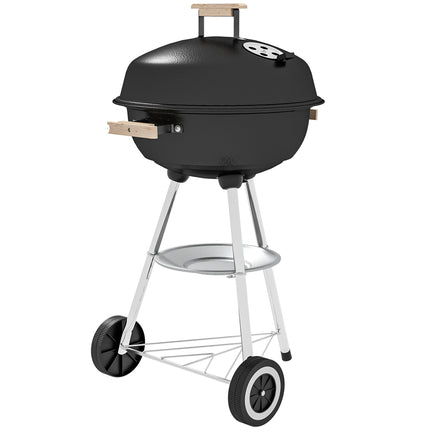 Portable Round Kettle Charcoal BBQ Grill with Heat Control for Outdoor Patio Party - Black