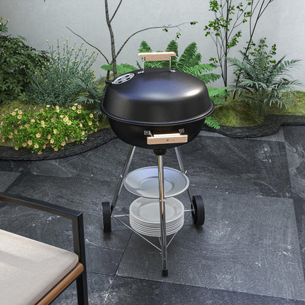 Portable Round Kettle Charcoal BBQ Grill with Heat Control for Outdoor Patio Party - Black