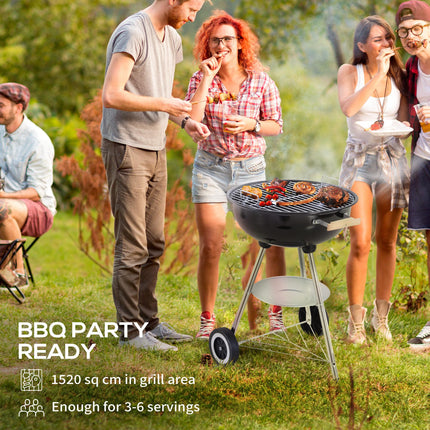 Portable Round Kettle Charcoal BBQ Grill with Heat Control for Outdoor Patio Party - Black