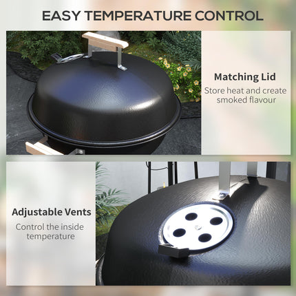Portable Round Kettle Charcoal BBQ Grill with Heat Control for Outdoor Patio Party - Black