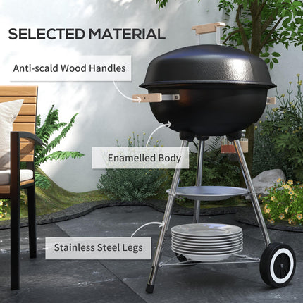 Portable Round Kettle Charcoal BBQ Grill with Heat Control for Outdoor Patio Party - Black