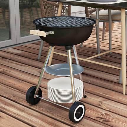 Portable Round Kettle Charcoal BBQ Grill with Heat Control for Outdoor Patio Party - Black