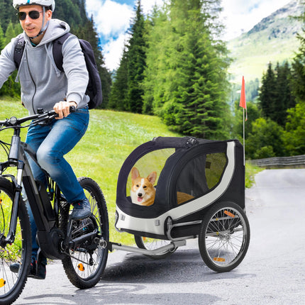 Dog Bike Trailer Steel Pet Cart Carrier for Medium Dogs - White & Black