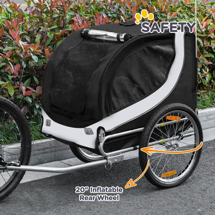 Dog Bike Trailer Steel Pet Cart Carrier for Medium Dogs - White & Black