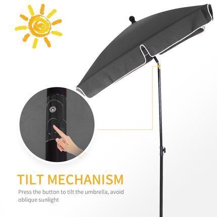 Rectangular Aluminium Patio Sun Umbrella Parasol 2M x 1.25M - Grey