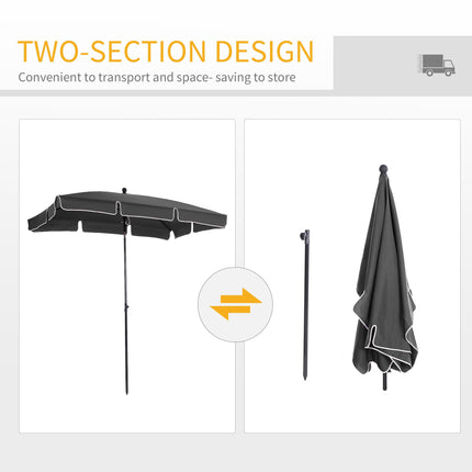Rectangular Aluminium Patio Sun Umbrella Parasol 2M x 1.25M - Grey