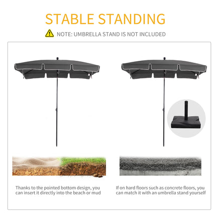 Rectangular Aluminium Patio Sun Umbrella Parasol 2M x 1.25M - Grey