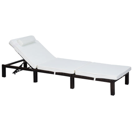 Outdoor Rattan Reclining Sun Lounger with Fire Resistant Sponge - Cream White