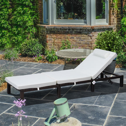 Outdoor Rattan Reclining Sun Lounger with Fire Resistant Sponge - Cream White