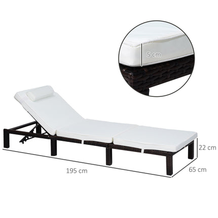 Outdoor Rattan Reclining Sun Lounger with Fire Resistant Sponge - Cream White