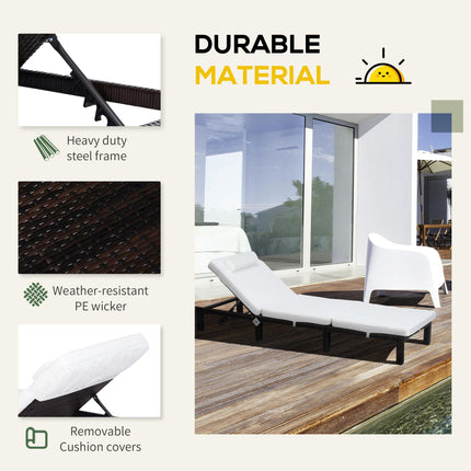 Outdoor Rattan Reclining Sun Lounger with Fire Resistant Sponge - Cream White