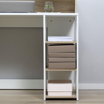 Computer Desk PC Table with Storage Drawers, Printer Shelf & Shelves - Oak and White