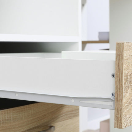 Computer Desk PC Table with Storage Drawers, Printer Shelf & Shelves - Oak and White