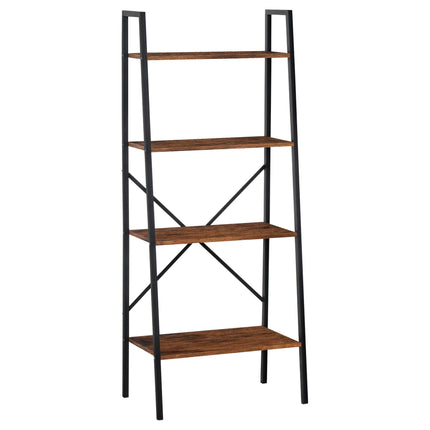 4-Tier Vintage Ladder Shelf Bookcase with Wood Storage Racks for Plants Display - Black Brown