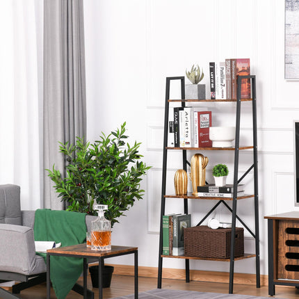 4-Tier Vintage Ladder Shelf Bookcase with Wood Storage Racks for Plants Display - Black Brown