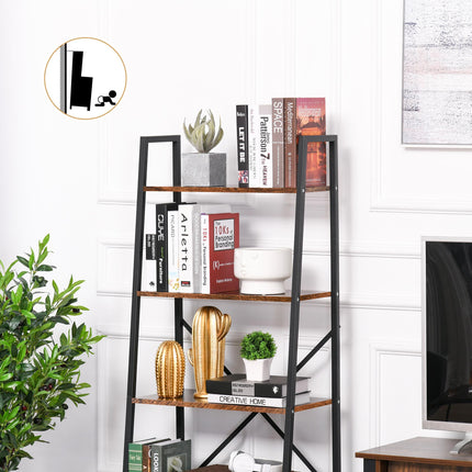 4-Tier Vintage Ladder Shelf Bookcase with Wood Storage Racks for Plants Display - Black Brown