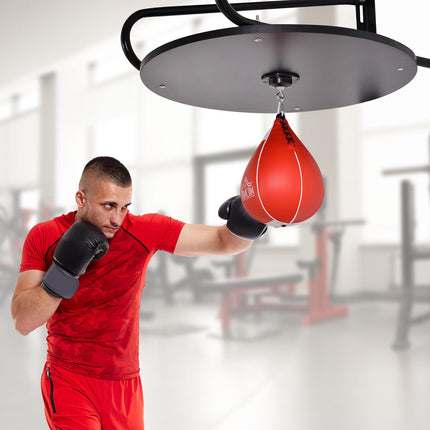 Pear Fast Boxing Set with Adjustable Wall-Mounted Platform, Pump & Accessories Included - Black and Red