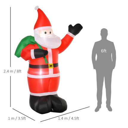 2.4m Inflatable Christmas Santa Yard Decoration with LED Lights - Red