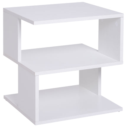 Modern Square 2 Tier Wood Coffee Side Table with Storage Shelf - White