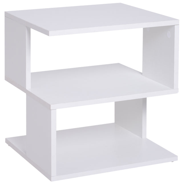 Modern Square 2 Tier Wood Coffee Side Table with Storage Shelf - White