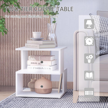 Modern Square 2 Tier Wood Coffee Side Table with Storage Shelf - White