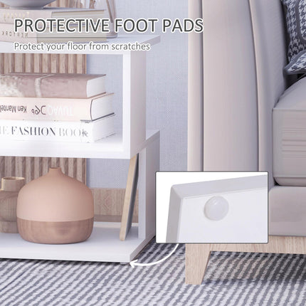 Modern Square 2 Tier Wood Coffee Side Table with Storage Shelf - White