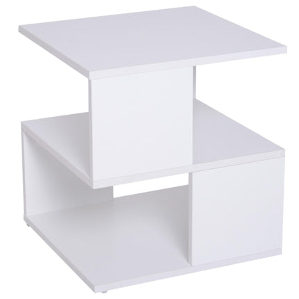 Modern Square 2 Tier Wood Coffee Side Table with Storage Shelf - White