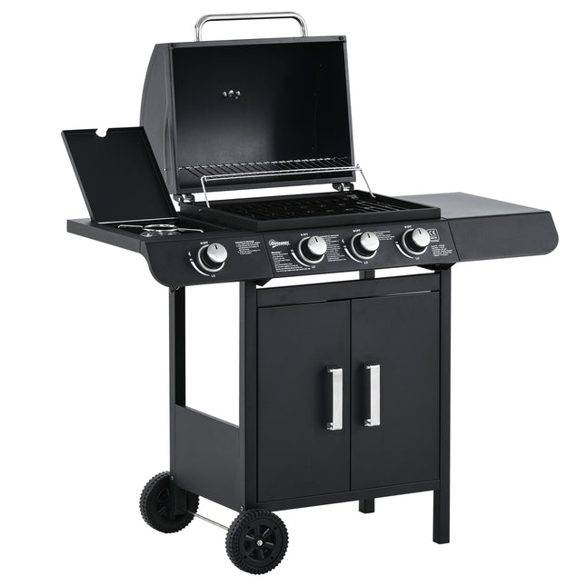 3 Burner Gas BBQ Grill with Side Burner and Warming Rack - Silver