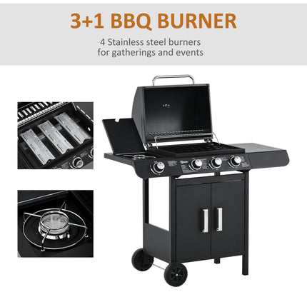 3 Burner Gas BBQ Grill with Side Burner and Warming Rack - Silver