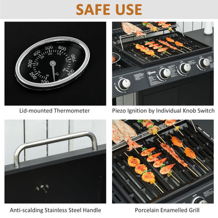 3 Burner Gas BBQ Grill with Side Burner and Warming Rack - Silver