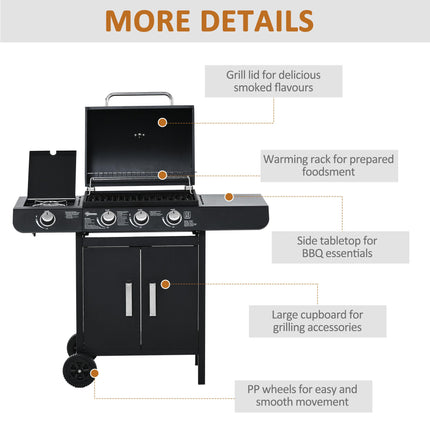 3 Burner Gas BBQ Grill with Side Burner and Warming Rack - Silver