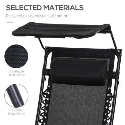 Zero Gravity Folding Garden Deck Chair with Recliner, Cup Holder & Canopy Shade - Black
