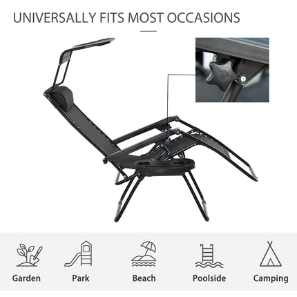 Zero Gravity Folding Garden Deck Chair with Recliner, Cup Holder & Canopy Shade - Black