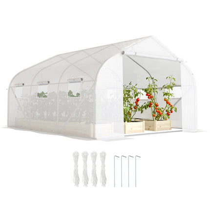 3.5m Walk-In Polytunnel Greenhouse with Steel Frame and Roll-Up Door - White