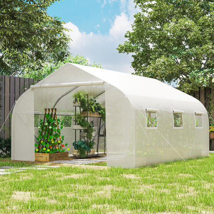 3.5m Walk-In Polytunnel Greenhouse with Steel Frame and Roll-Up Door - White