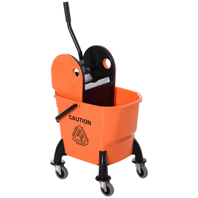 25L Mop Bucket with Wringer, Wheels & Handle - Orange
