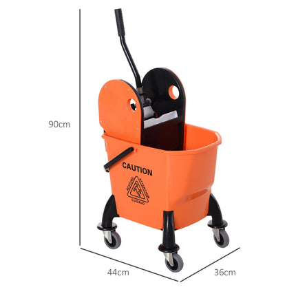 25L Mop Bucket with Wringer, Wheels & Handle - Orange