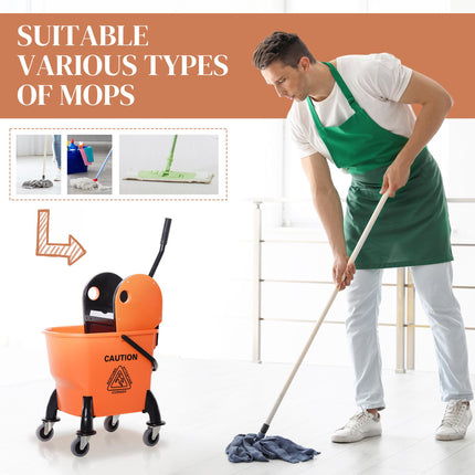 25L Mop Bucket with Wringer, Wheels & Handle - Orange