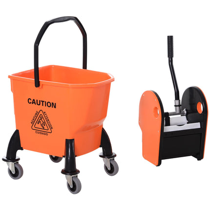 25L Mop Bucket with Wringer, Wheels & Handle - Orange