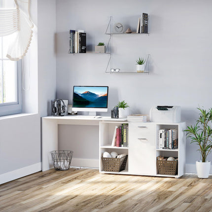 L-Shaped Computer Desk with Storage Compartments, Drawer and Cabinet, Laptop PC