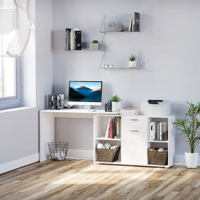 L-Shaped Computer Desk with Storage Compartments, Drawer and Cabinet, Laptop PC