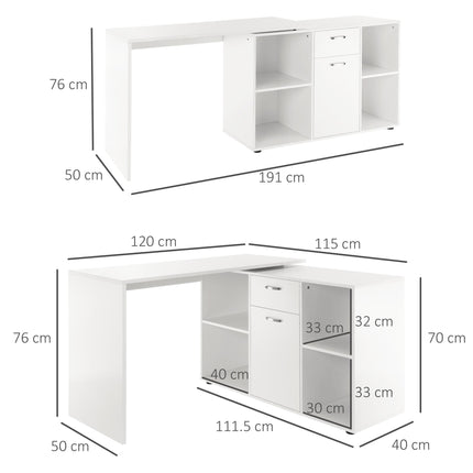L-Shaped Computer Desk with Storage Compartments, Drawer and Cabinet, Laptop PC