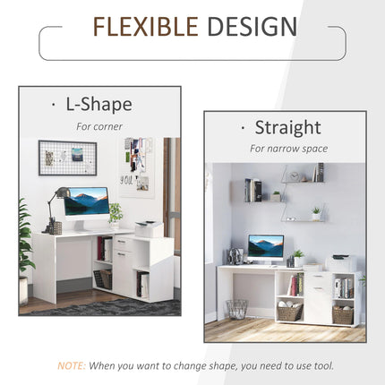 L-Shaped Computer Desk with Storage Compartments, Drawer and Cabinet, Laptop PC