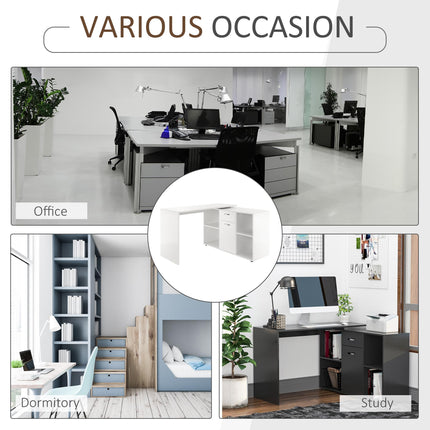 L-Shaped Computer Desk with Storage Compartments, Drawer and Cabinet, Laptop PC