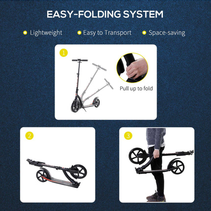 Foldable Kick Scooter with Double Shock Absorption and Big Wheels, Height Adjust