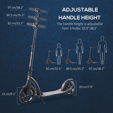Foldable Kick Scooter with Double Shock Absorption and Big Wheels, Height Adjust