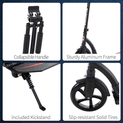 Foldable Kick Scooter with Double Shock Absorption and Big Wheels, Height Adjust