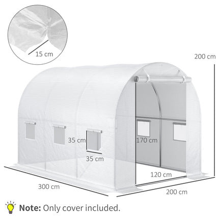 3 x 2m Walk-In Greenhouse Replacement Cover with Windows - White