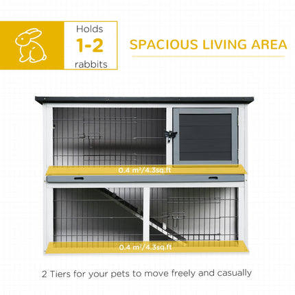 Two-Level Small Animal Fir Wood Hutch with Slide-Out Tray - Grey